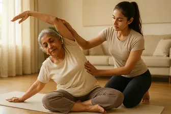 Prenatal yoga session at home