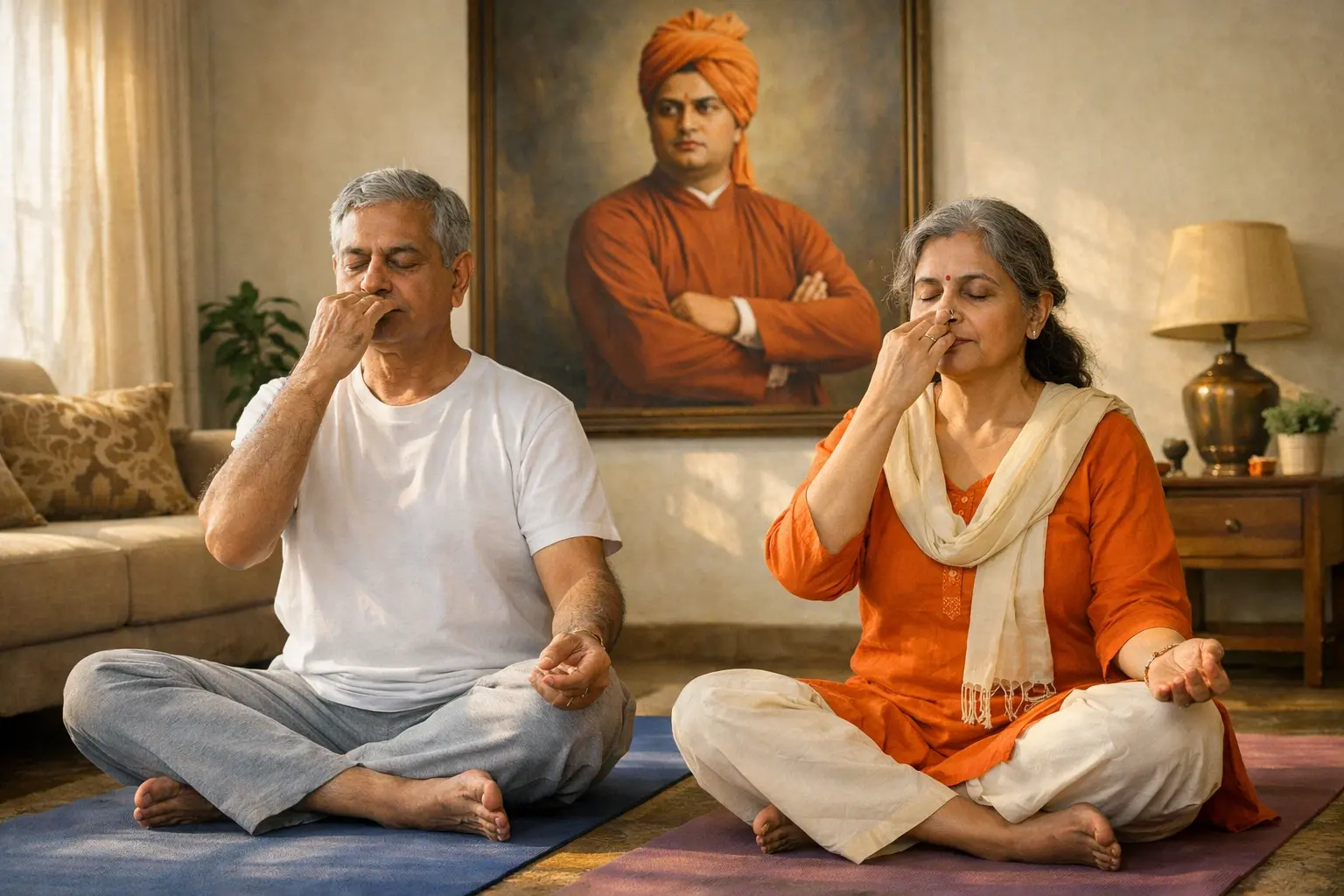 Yoga practice supporting diabetes management, breathing and stress reduction